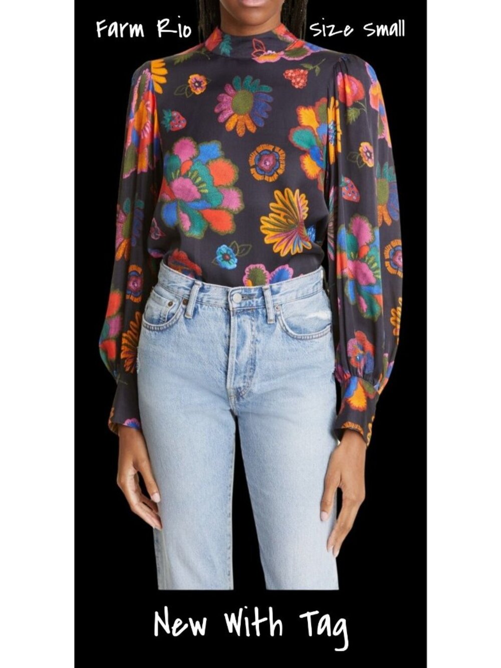Farm Rio Floral Print Mini Dress with Mock Neck - Size Small, New with Tags